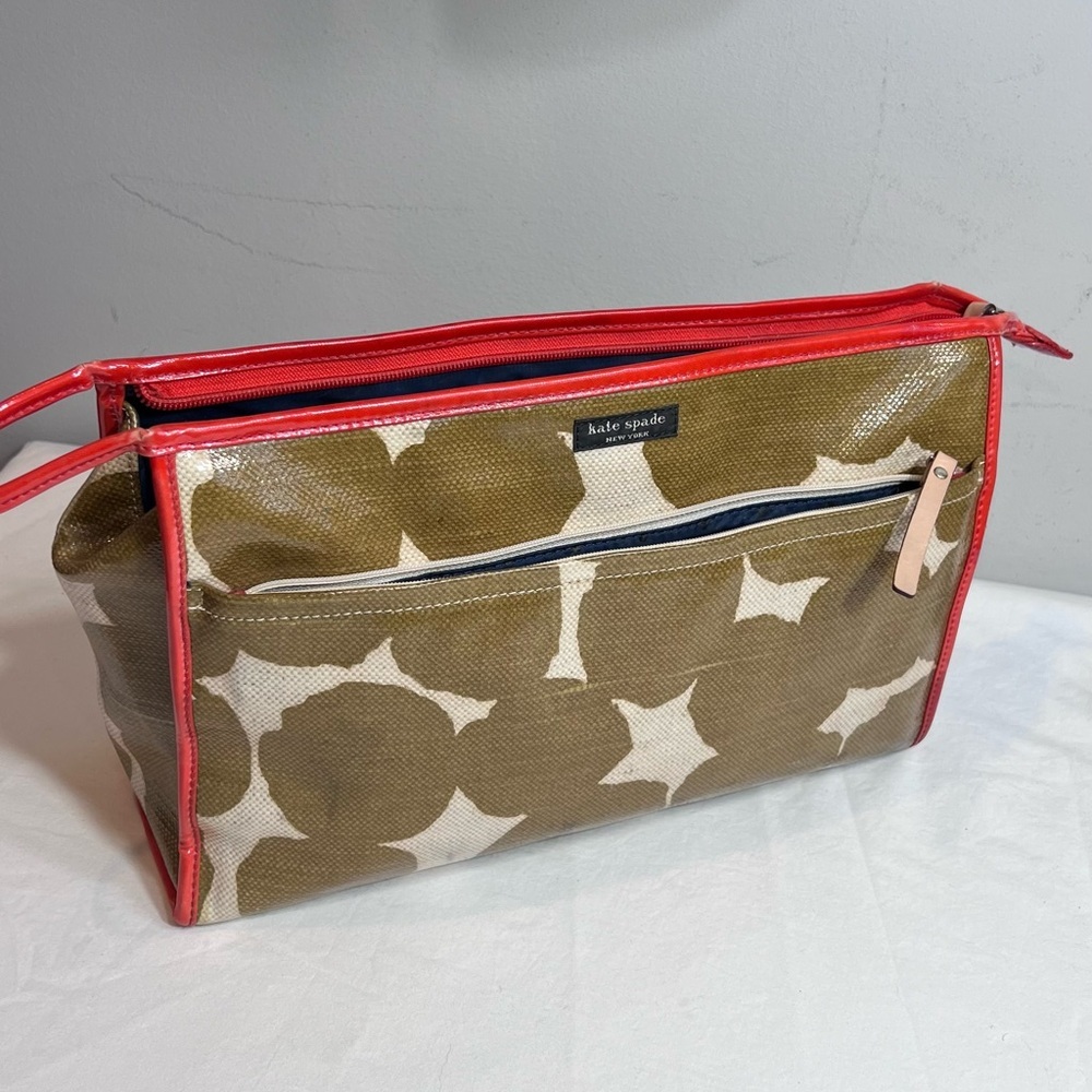 Kate Spade xl toiletries case bag pouch mod  brown burnt red/orange cream